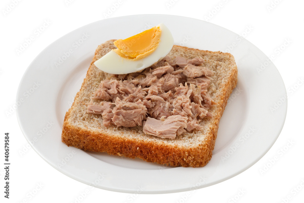 toast with tuna and egg on the plate toast with tuna and egg on the plate