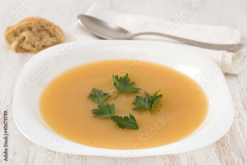 vegetable soup with parsley on the plate