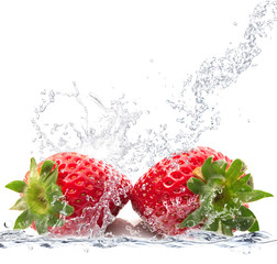 Küchenrückwand glas motiv Spritzendes Wasser Erdbeeren spritzen  © Photobeps