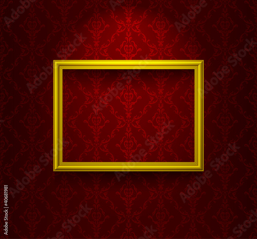 Wooden frame on the wall with wallpaper