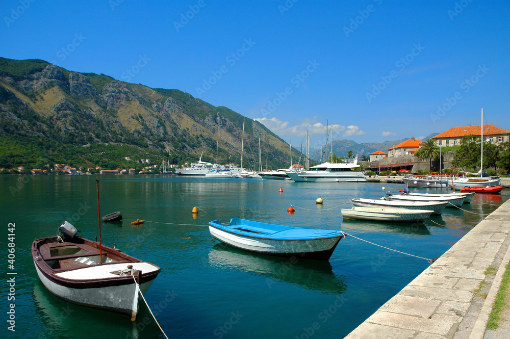 Landscape with boats in Montenegro.