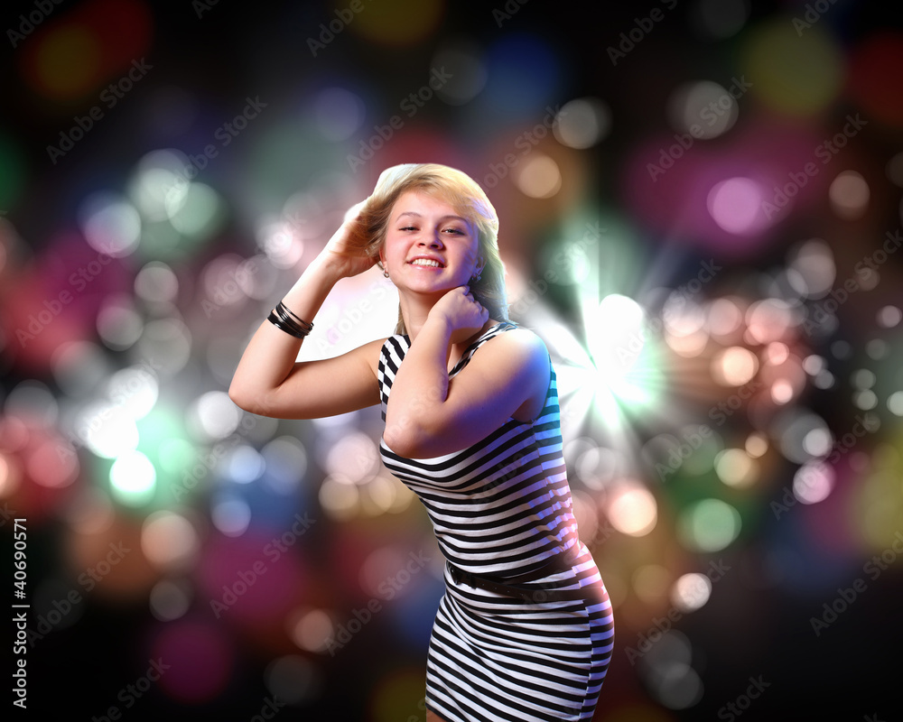 Young woman and disco background Young woman and disco background