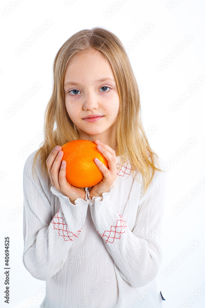 Portrait of cute girl with orange Portrait of cute girl with orange