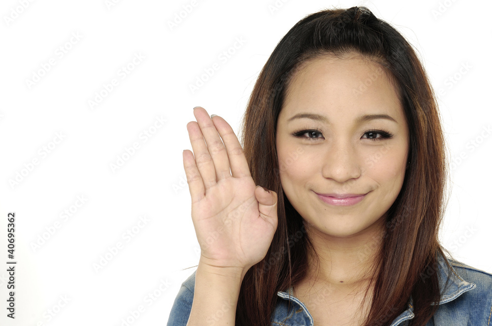 bright picture of lovely woman showing stop sign bright picture of lovely woman showing stop sign