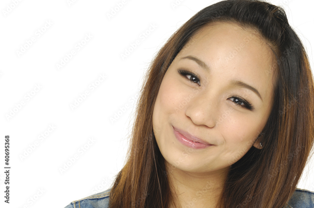 smiling young woman with long straight hair smiling young woman with long straight hair