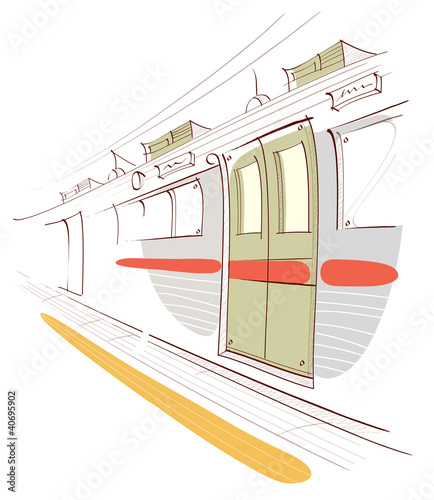 Underground train station platform and train