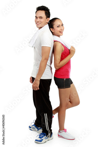 Fitness Smiling young man and woman