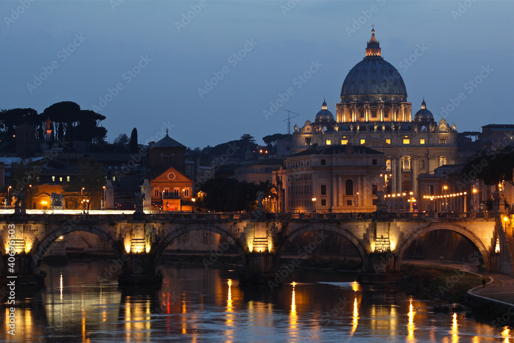 The Vatican City seen from the river Tiber at sunset.