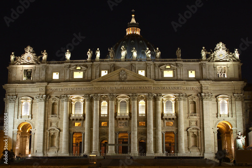 St. Peter's Basilica in Rome at night.