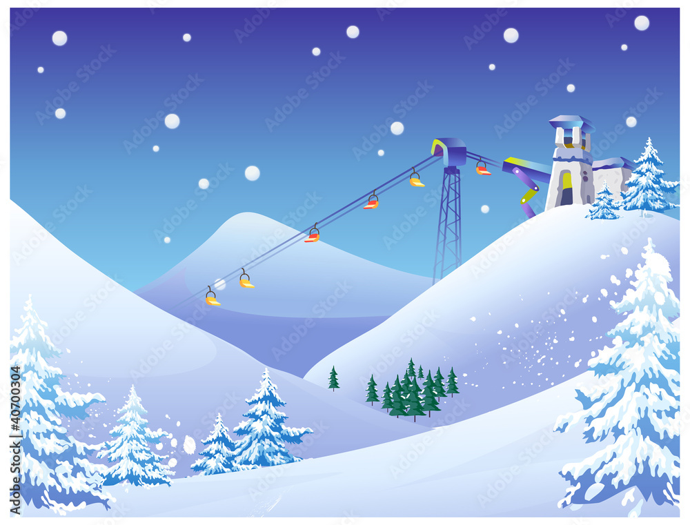 Naklejka premium Sky Lift chairs at a snow ski resort