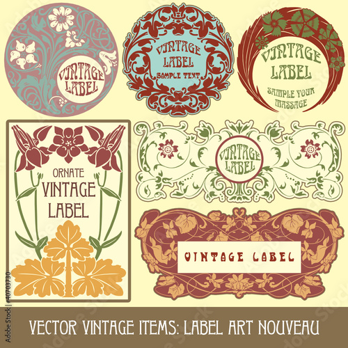 vector vintage items: label art nouveau