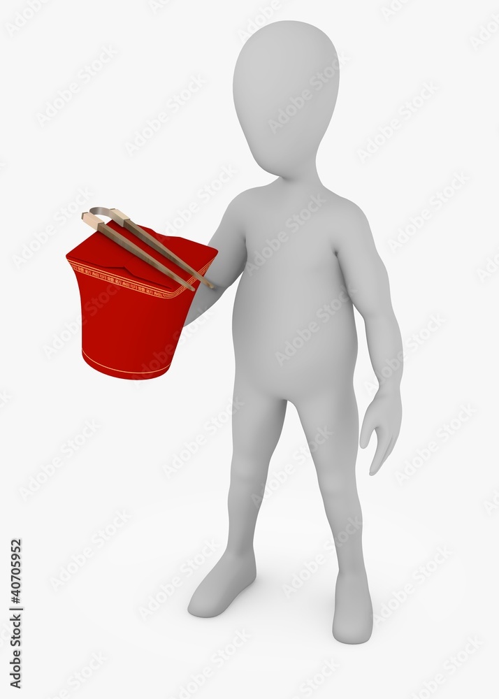 3d render of cartoon character with foodbox and chopsticks 3d render of cartoon character with foodbox and chopsticks