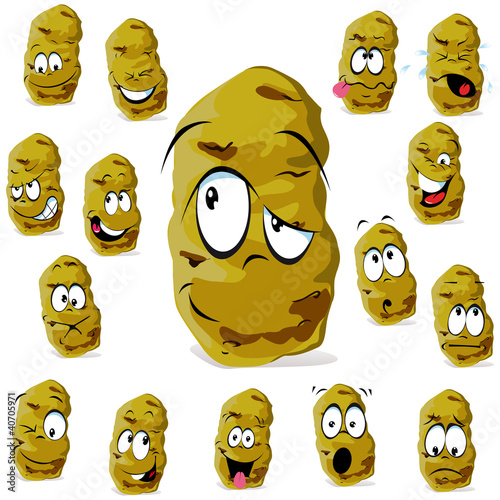 potato cartoon with many expressions isolated