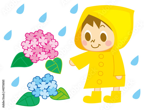 梅雨と紫陽花と男の子