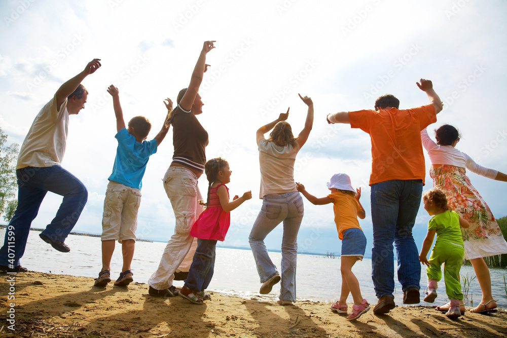 big family party on the beach