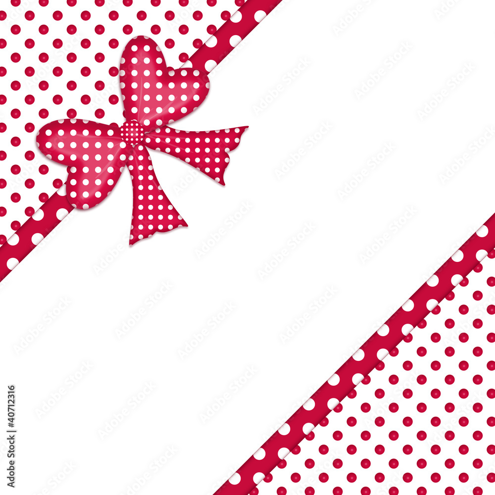 Red polka dot gift bow and ribbon corner border