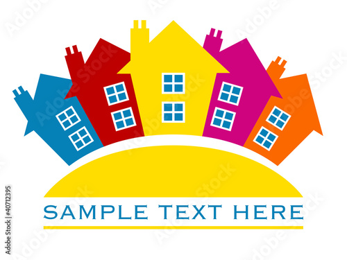 Houses or real estate on a grass hill vector design.
