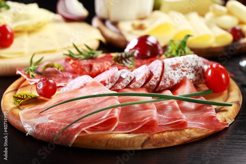 Salami and cheese platter with herbs #40714998