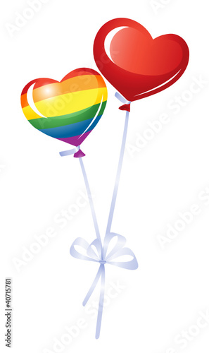 Two heart balloons, rainbow heart