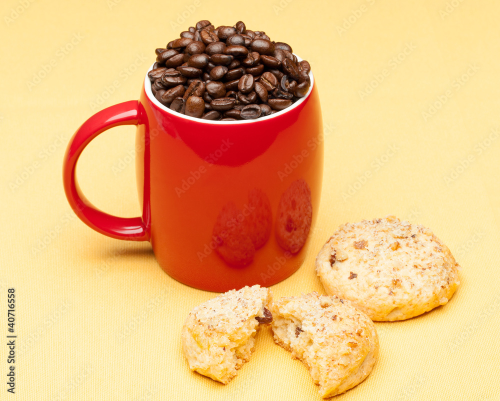 Red coffee cup with cookie Red coffee cup with cookie