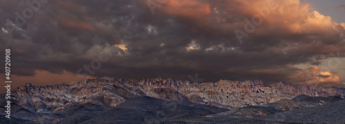 Panoramic of Gabbs Mountain Range at Sunset