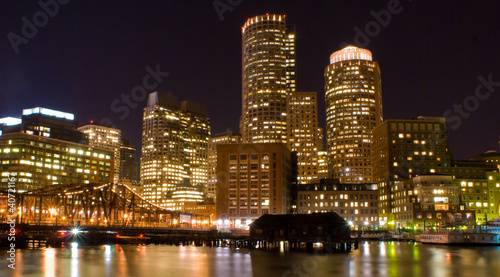 View ofthe skyline of Boston Massachusetts at night. © Aneese
