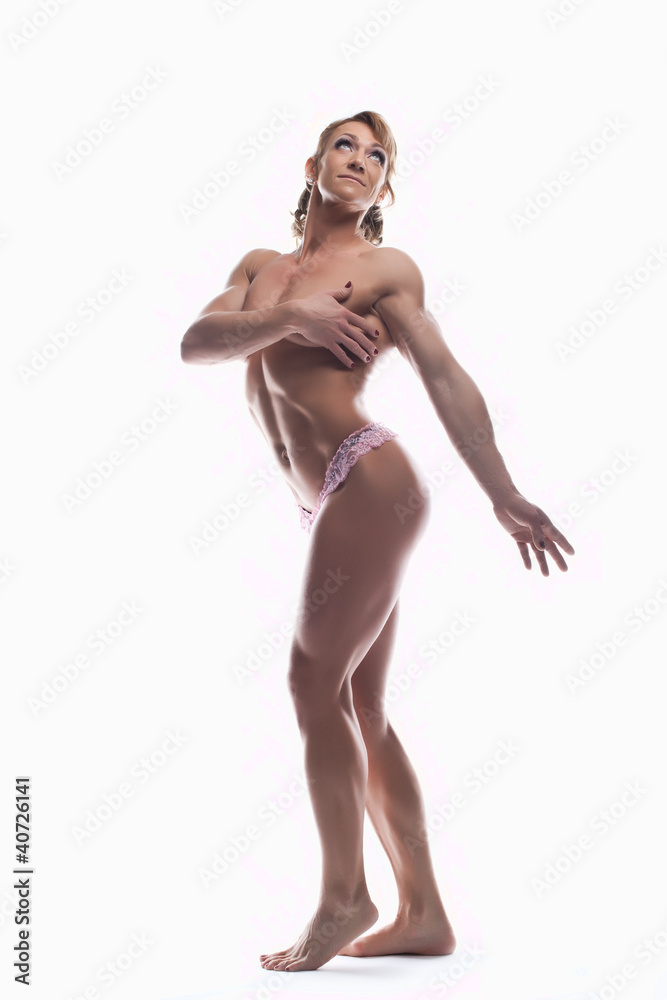 strong woman body builder posing topless isolated strong woman body builder posing topless isolated