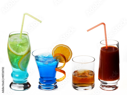 set with different cocktails on white background