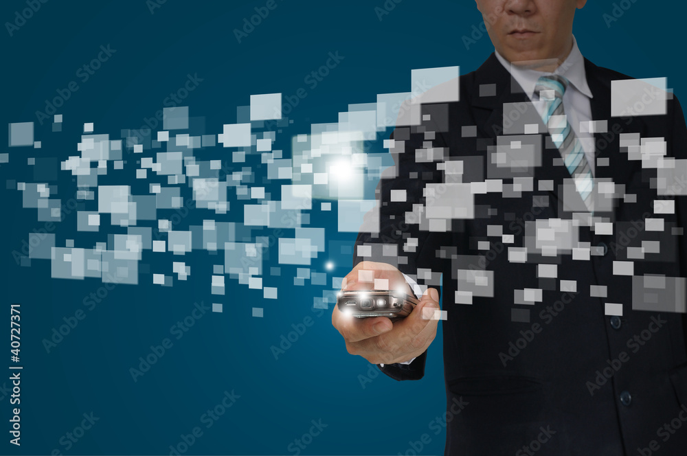 Hand of Business Man Hold touch screen of smartphone sending dig Hand of Business Man Hold touch screen of smartphone sending dig