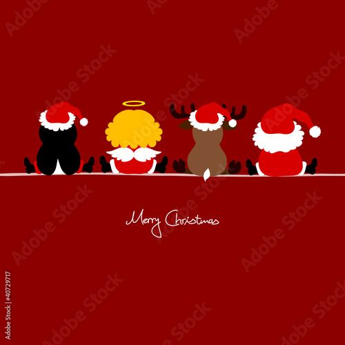 Santa, Angel, Reindeer & Penguin Red