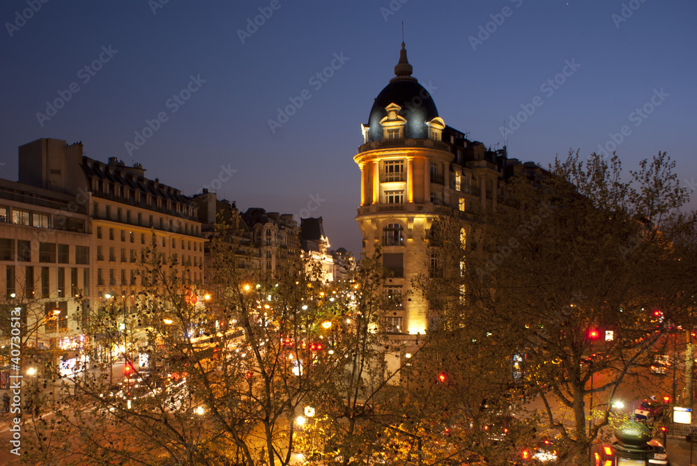 Parisian building at night
