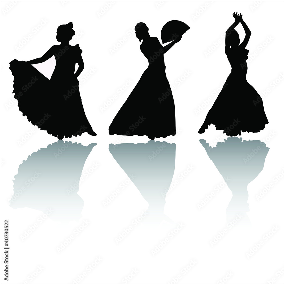 Silhouettes of dancing girls with shadow