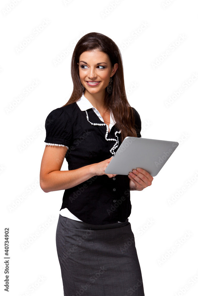 Attractive Brown-haired Businesswoman Using Mobile Touch Device Attractive Brown-haired Businesswoman Using Mobile Touch Device