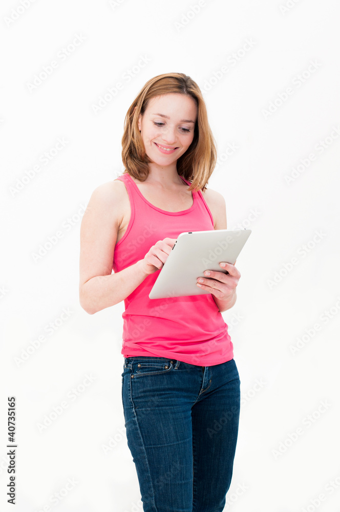 woman using tablet PC woman using tablet PC