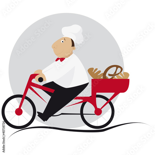 Panettiere sulla bicicletta con il pane nel cestino