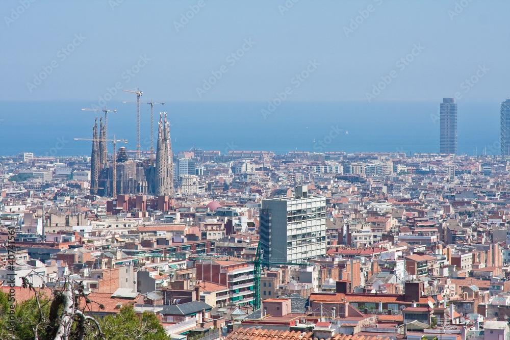 Panoramic view of Barcelona city, Spain.