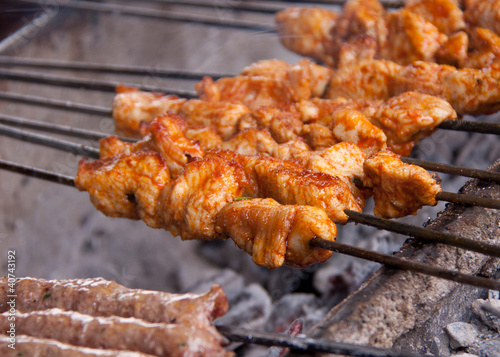 close-up of meat grilling on a barbecue 