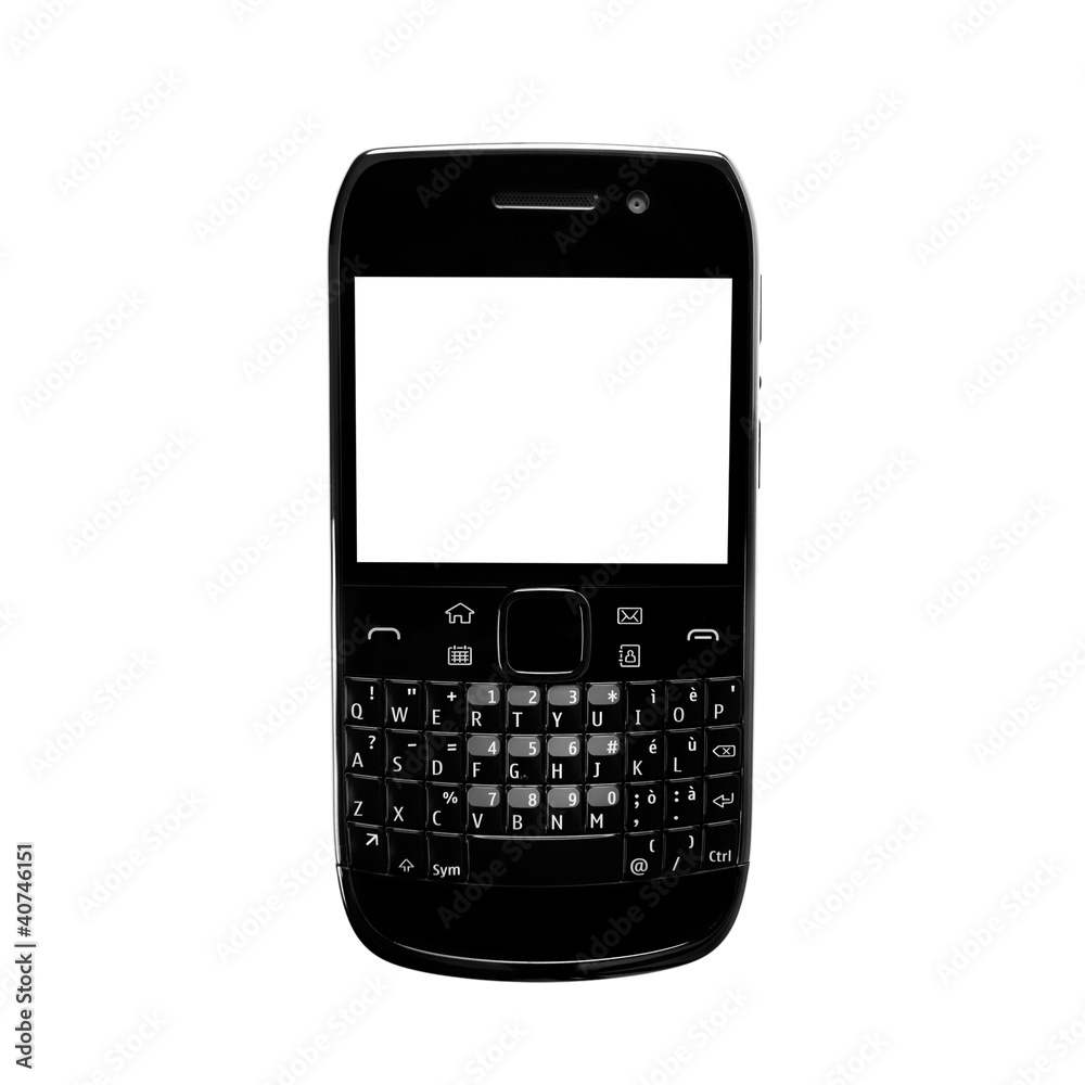 Smartphone white screen qwerty keypad isolated. Black color. Smartphone white screen qwerty keypad isolated. Black color.