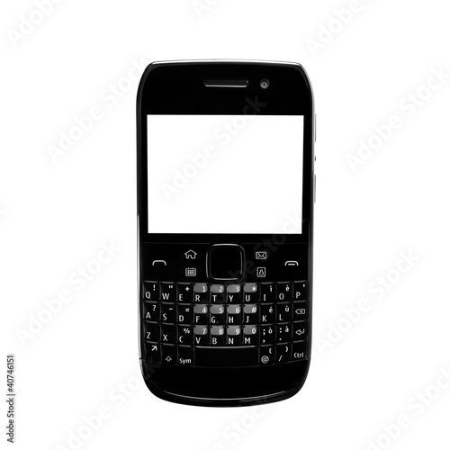 Smartphone white screen qwerty keypad isolated. Black color.