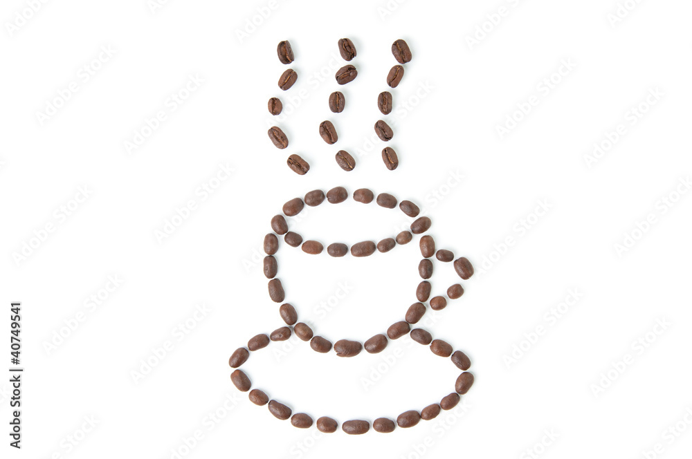 Coffee cup and saucer symbol made of coffee beans