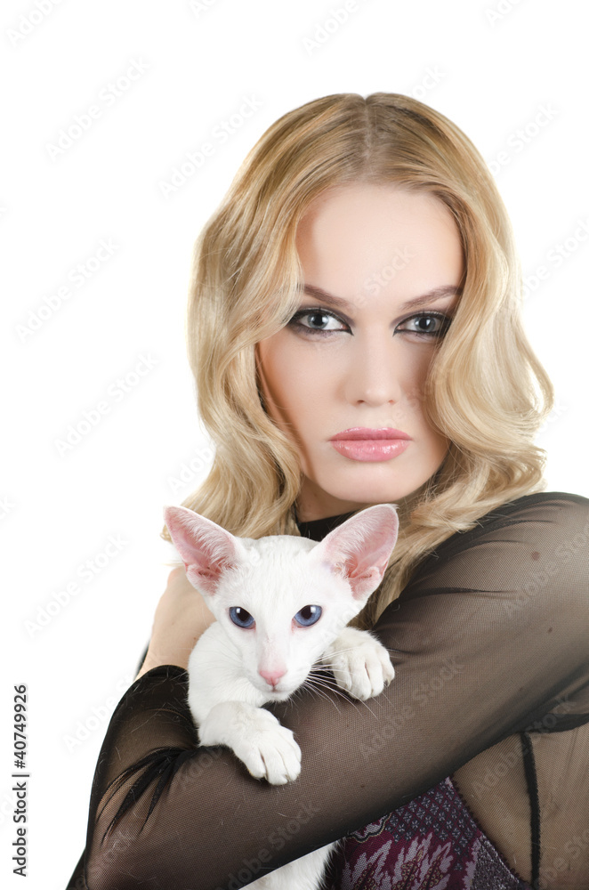 woman with oriental shorthair cat woman with oriental shorthair cat