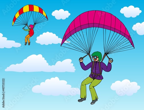 Two paragliders on sky