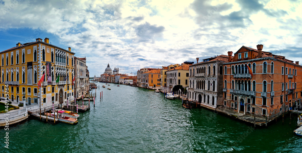 Grand Canal, villas and church in Venice