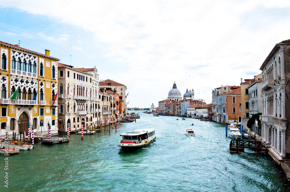 panoramic view of Grand Canal, villas and church in Venice