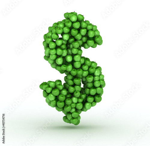 Dollar sign , alphabet of green apples