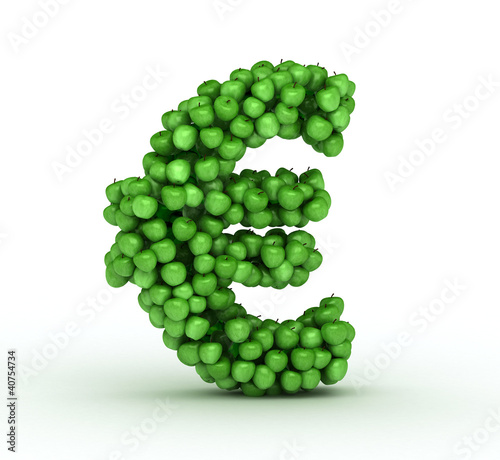 Euro sign, alphabet of green apples