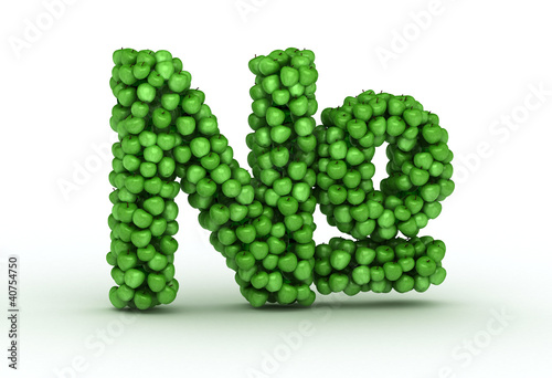 Number sign , alphabet of green apples