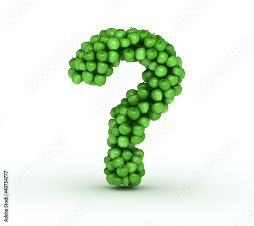 Question mark , alphabet of green apples