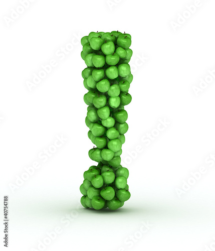 Exclamation mark, alphabet of green apples