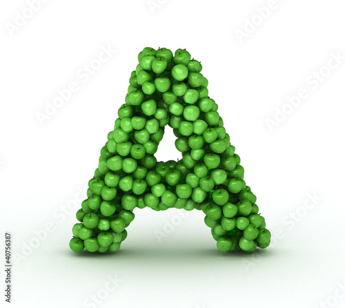 Letter A, alphabet of green apples